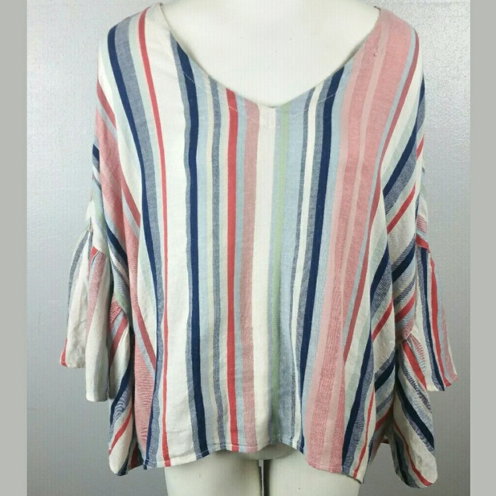 Susina 2X Summer Breeze Stripe V Neck Ruffle - Picture 2 of 8